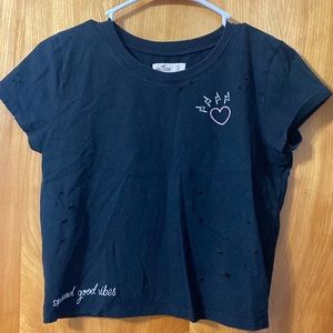 Black Distressed Cropped T-Shirt